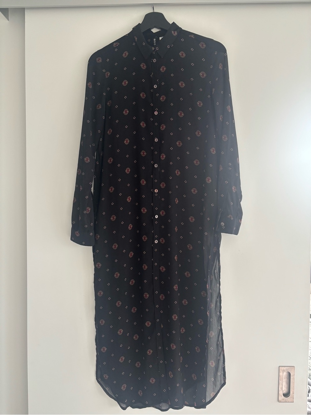 Black Sheer Long Shirt Dress with front and side slits from Urban Outfitters